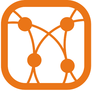 Orange icon with several dots that are connected by lines